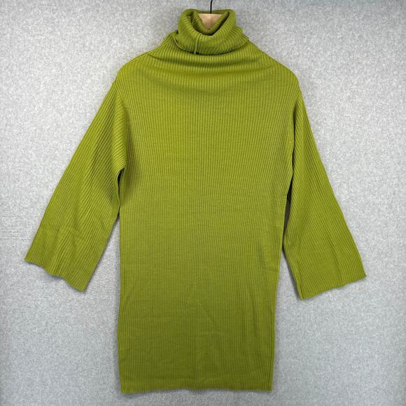 Newport News Sweater Dress Womens Size S Green 100% Acrylic Turtleneck Ribbed - Picture 1 of 11